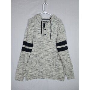 Retrofit Mens Knit Hoodie Pullover Sweater Fits Large Preppy Casual Gray Soft